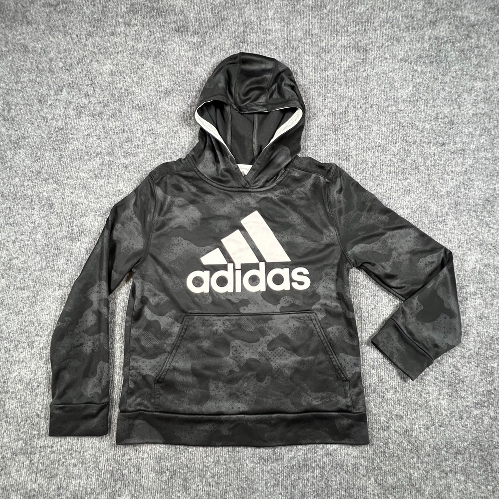 Adidas Tech Fleece Hoodie Kids 10-12 Black Camouflage Trefoil Kangaroo Pockets